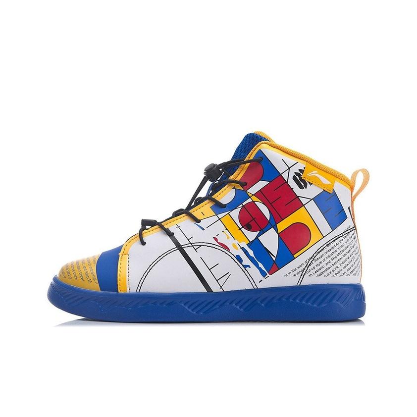 Li Ning Youth  Childrens Casual Non-Slip Wear-Resistant Breathable Lightweight High-Top Skate Shoes Kids Skate Shoes Crystal-Blue YKCQ036-1