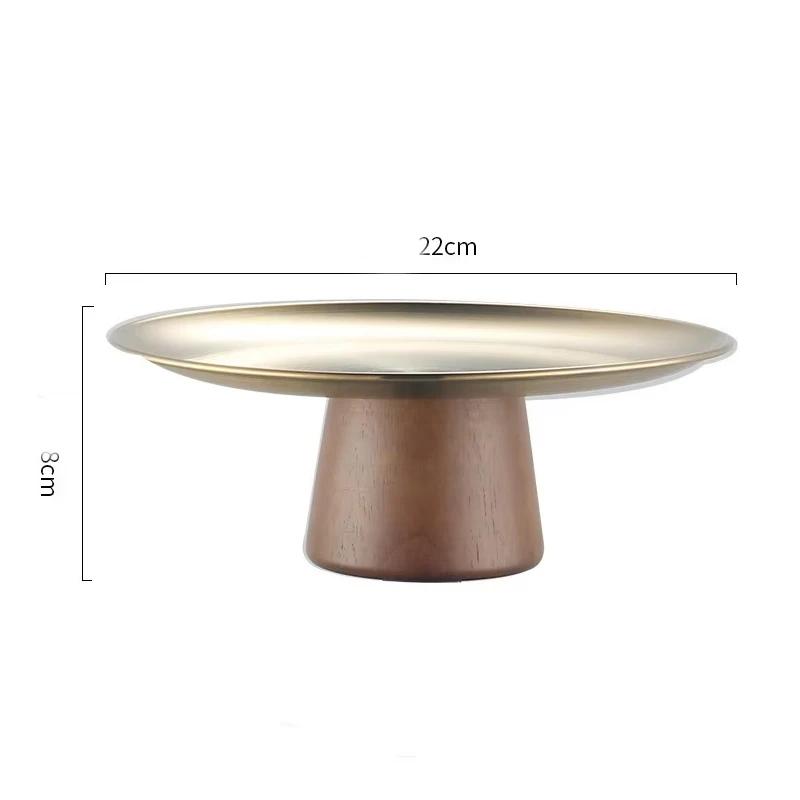 Stainless Steel Table Plates Dinnerware Kitchen Fruit Bowl with Wooden Base Partitioned Candy Bread Cake Dessert Trays Tableware