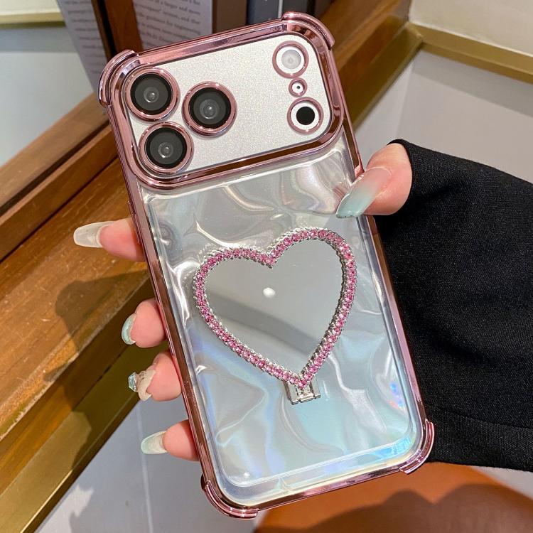Heart-shaped Mirror Electroplated TPU + Acrylic Phone Case with Holder