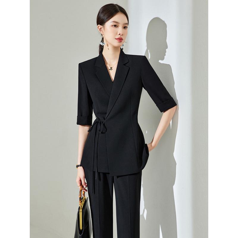 2797 Plus Size Women's Light Luxury Slimming Suit: Mature Style Two-Piece Set with Micro Flare Pants