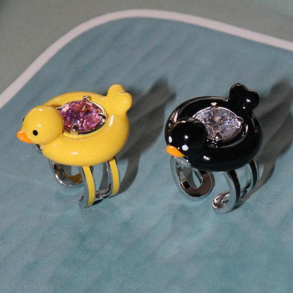 

Adjustable Swim Ring Duck Ring Shiny 3D Animal Jewelry Rings Cartoon Duck Finger Rings Women