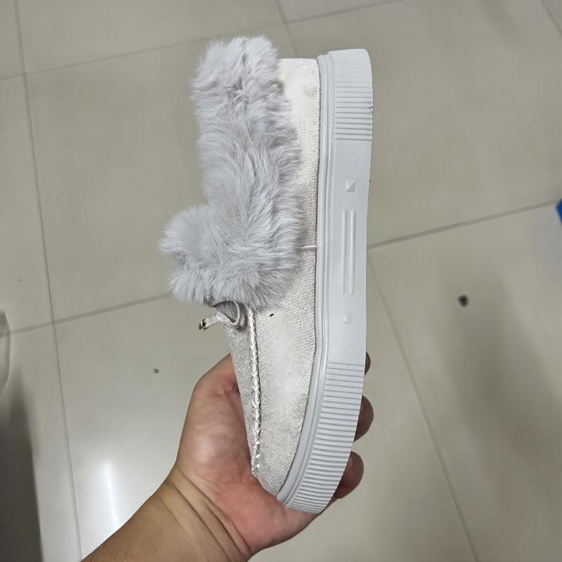 Winter women's cotton shoes bow warm shoes flat bottom big fluffy shoes big women's shoes