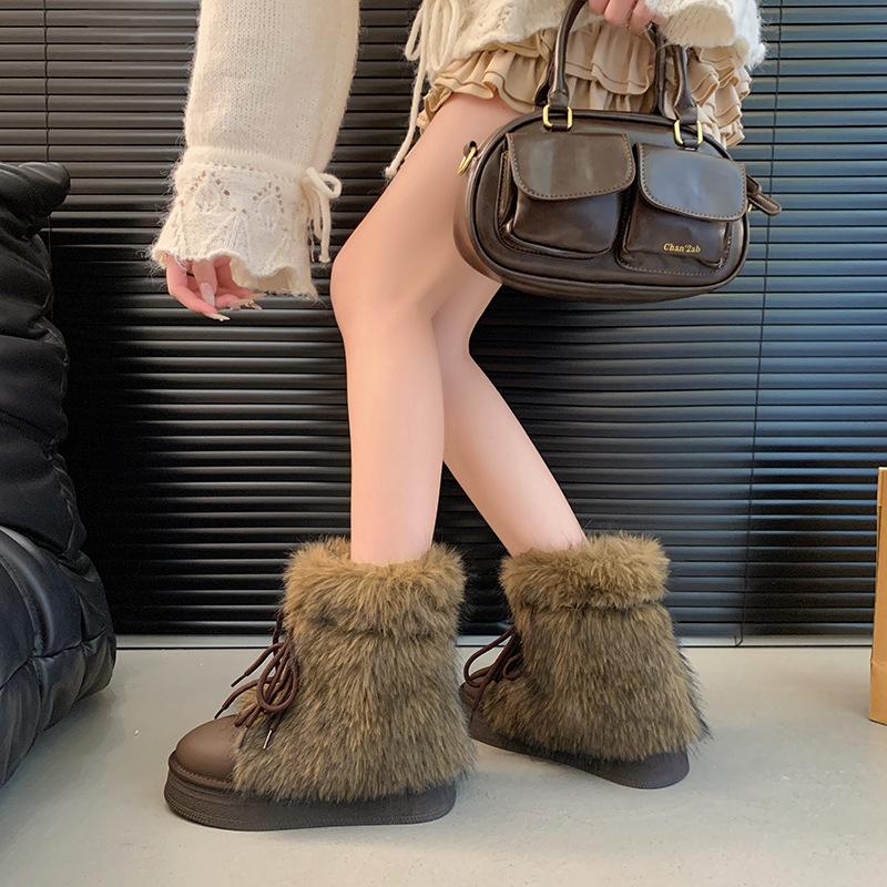 Fashion Trend Fleece Thickened Heightened Thick-soled Snow Boots Women's 2025 New Winter Warm Fluffy Women's Cotton Boots