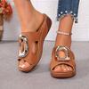 Women's  Best Selling  Slippers Summer Beach Slippers Solid Color Round Head Slope Heels Casual Designer Shoes