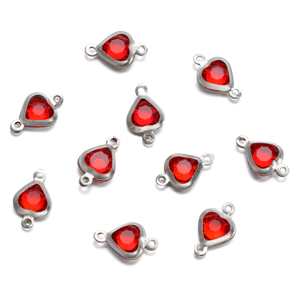 10pcs/lot Stainless Steel Crystal Love Heart Double Ring Pendants for DIY Bracelet Necklace Beads Jewelry Making Accessories