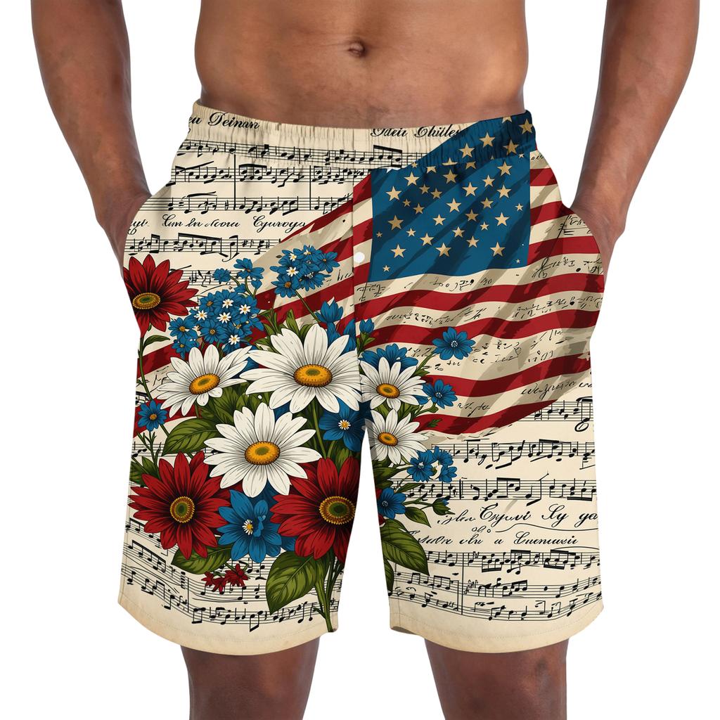 Pantalones Cortos Casuales de Moda con Estampado del Día de la Independencia para Hombre, Pantalones Cortos Deportivos Ligeros y Transpirables para Hombre