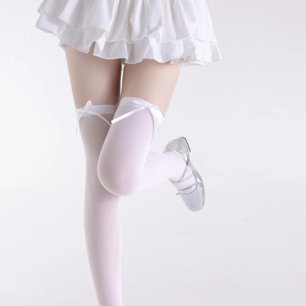 Lolita Socks, Bow Over Knee Socks, Calf Socks Gray Jk Stockings Women'S Ribbon Butterfly Long Tube