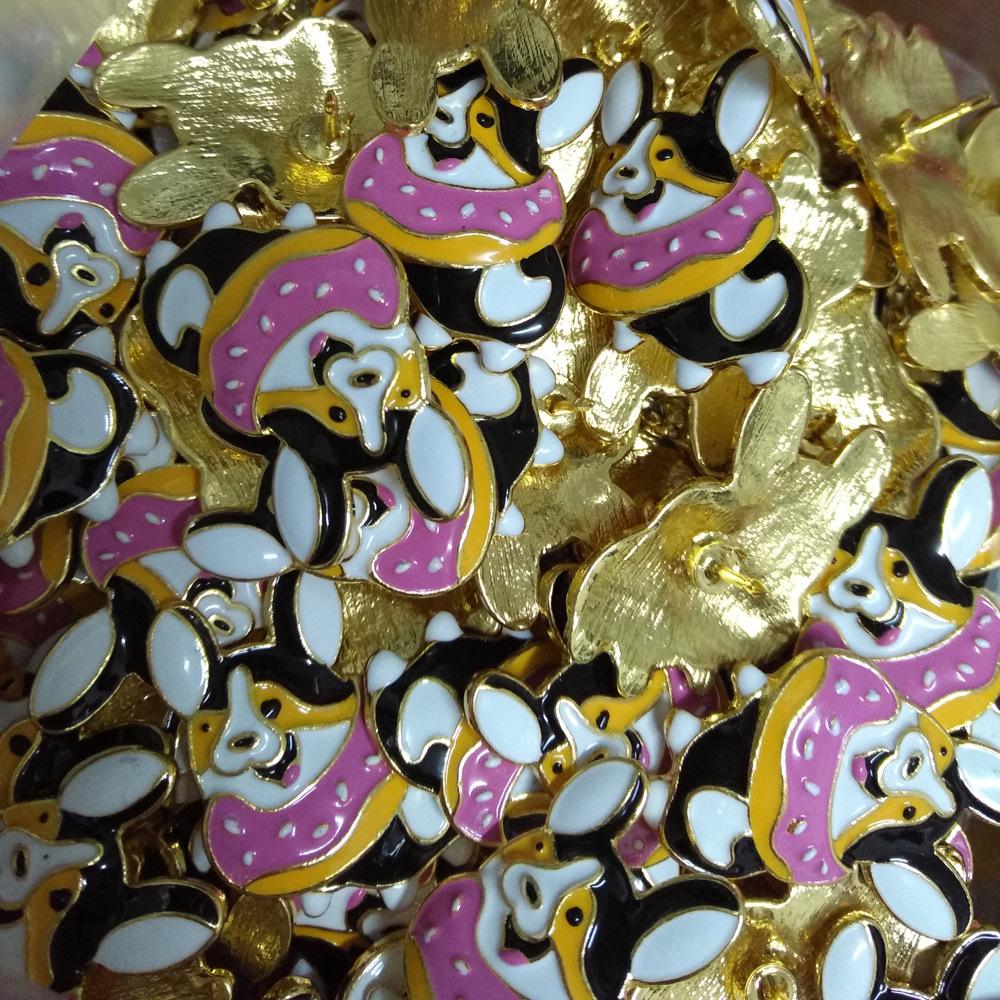 Colorful Enamel Pin of a Cute Corgi Puppy Wearing a Scarf