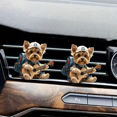 Clip para Ventilación de Coche Yorkie Lindo Perro Ambientador Colgante para Automóvil con Almohadilla de Fragancia Regalo para Amantes de los Perros Entusiastas de la Guitarra