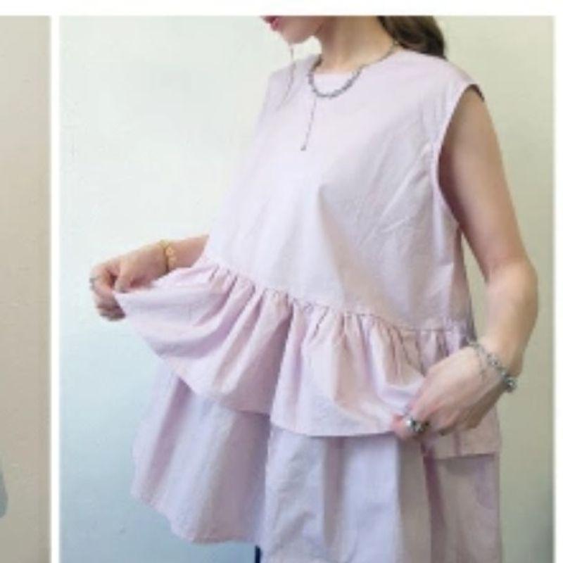 Japan Fashion Korean Style Summer New Round Neck White Girl Frill Loose Sleeveless Vest Shirts All-Match Doll Shirt