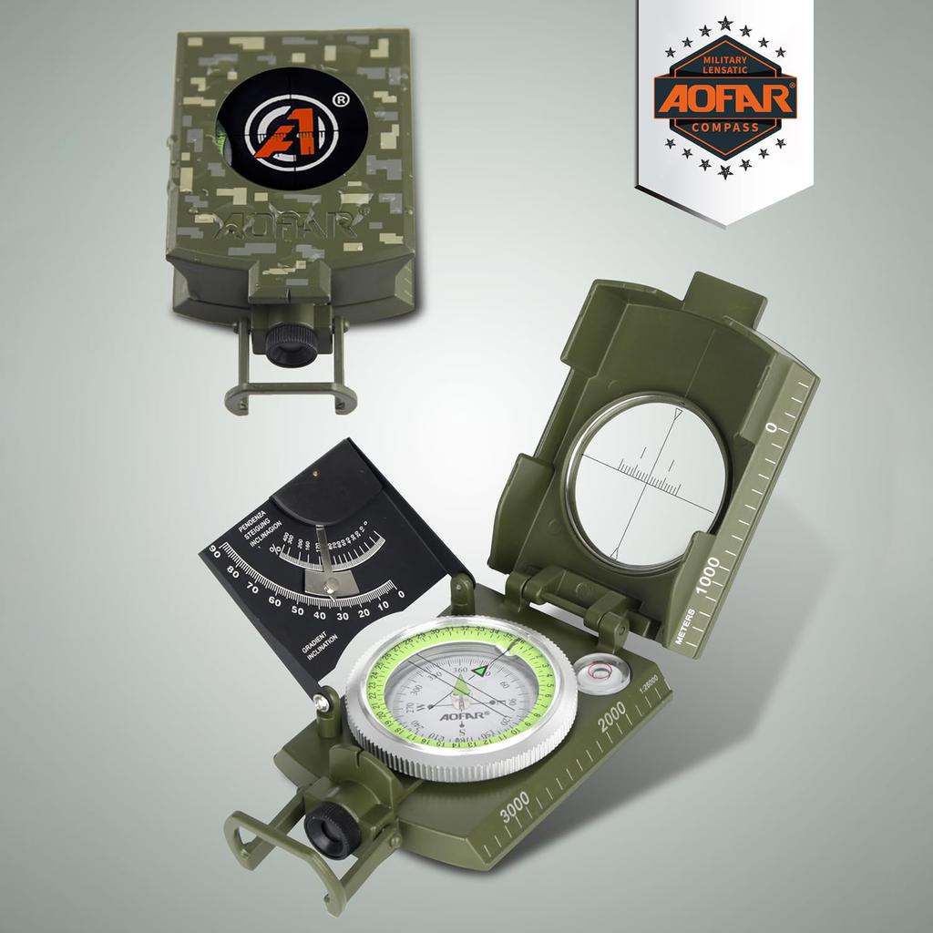 AOFAR AF-4074 Compass with Inclinometer, High-Precision Military-Grade Portable Compass, Ideal for Geological Activities, Boy Scouts, Mountaineering,