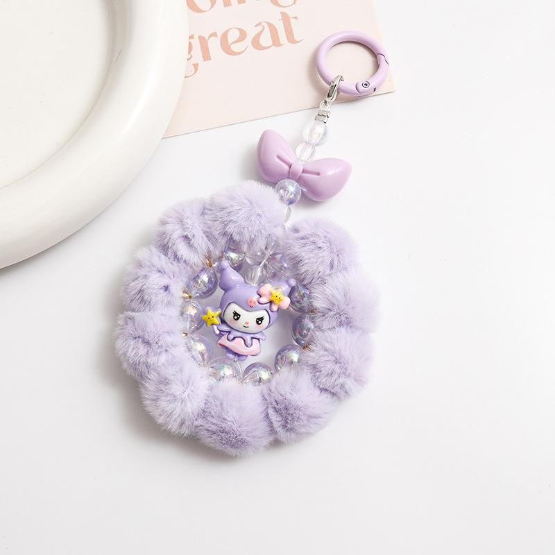 Cartoon Girl Heart Fun Handmade Hairball Beaded Mobile Phone Chain Grab Machine Doll Keychain Bag Pendant