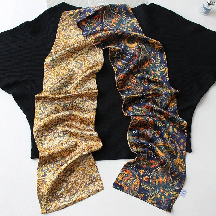

Двухслойный шарф-снуд из чистого шелка с цветочным узором «грецкий орех», женский шарф из шелка тутового дерева, универсальный многофункциональный длинный шарф 150x16cm