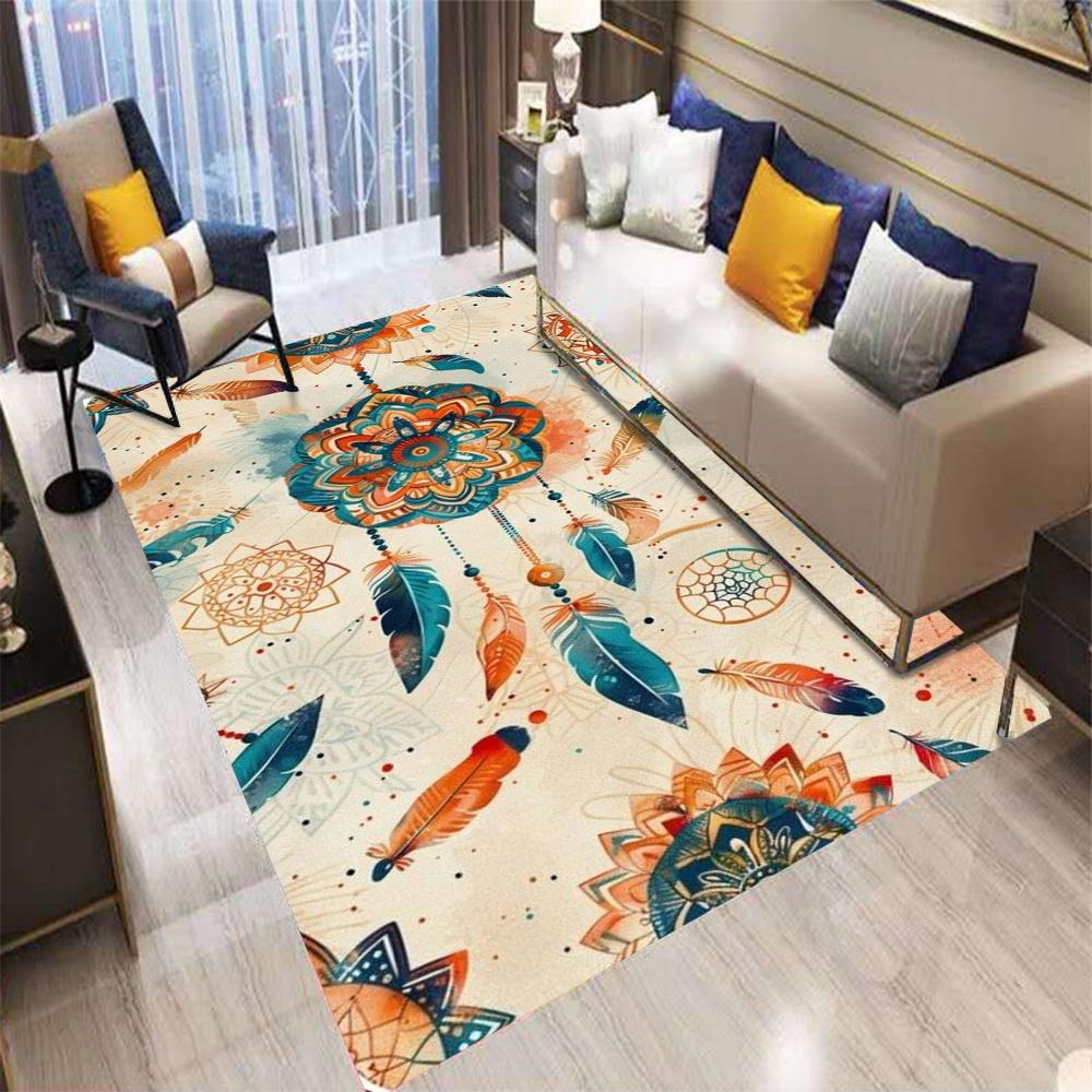  Retro Bohemian Style Feather Carpet Living Room Sofa Bedroom Kitchen Entrance Door Mat Non-Slip Luxury Home Decor Rug