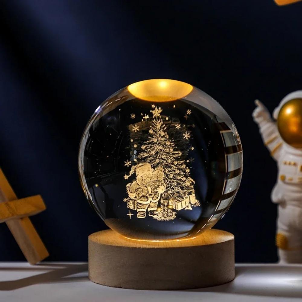 Hot 6cm 3D Crystal Ball Stitch Pikachu Wooden Base with 6cm Crystal Ball Planet Night Light Laser Carving Children's Gifts