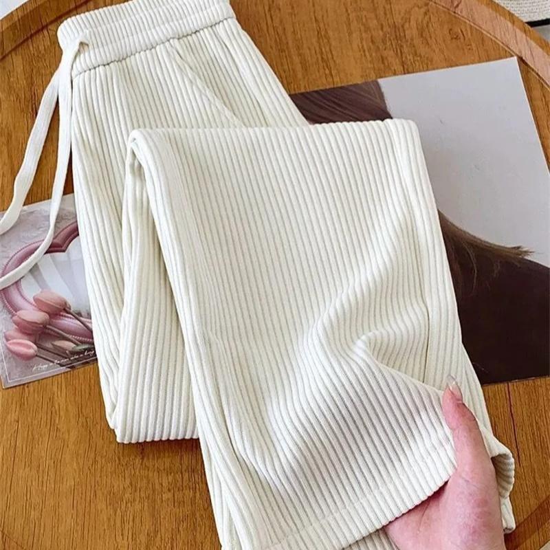 Plus Size Slim Straight Pants Women Autumn Winter Slimming High Waist Versatile Fleece Casual Pants