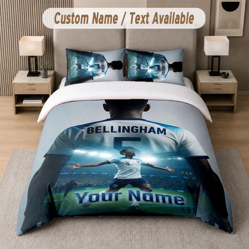Custom Bedding Set Jude Bellingham Pattern, Print Name Text 1 Duvet Cover plus 2 Pillowcases Home Textile