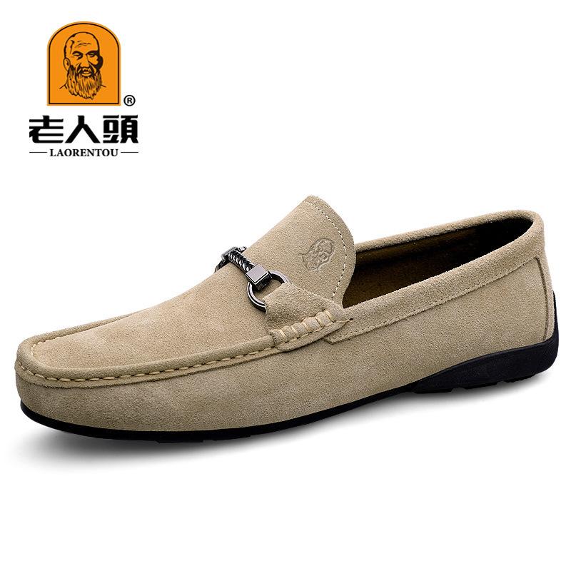 

Голова старика мужская обувь натуральная кожа весна и осень тренд мягкая подошва легкий бархат ленивые повседневные туфли-бобы кожаные туфли поколение 44 хаки