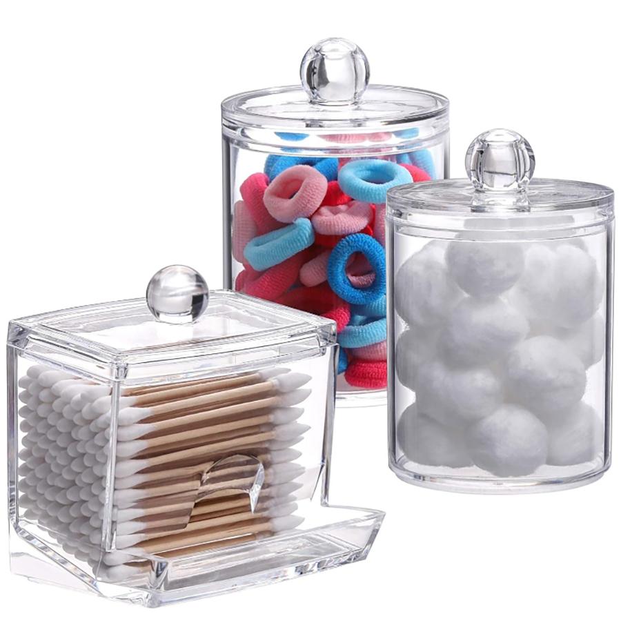 

Диспенсер для ватных палочек, контейнер для ванной комнаты, держатель для косметики на 10/7 унций, органайзер для аптекарских баночек для хранения ватных палочек, круглых подушечек, зубочисток