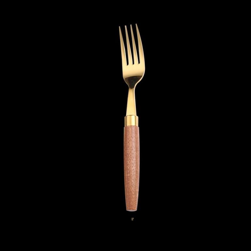 Four-piece Set of 304 Stainless Steel Knives Forks and Spoons with Limu Handles and Titanium-plated Metal Tableware
