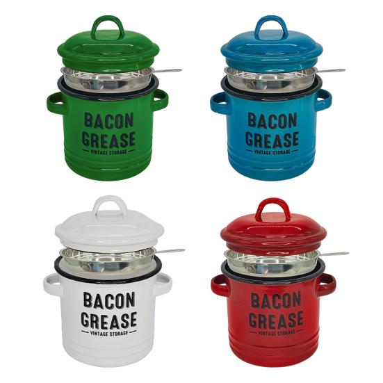 Bacon Grease Container with Strainer Scraper 46oz Ceramic Grease Saver 46oz Retro Lard Pot Cooking Up Fat Catcher