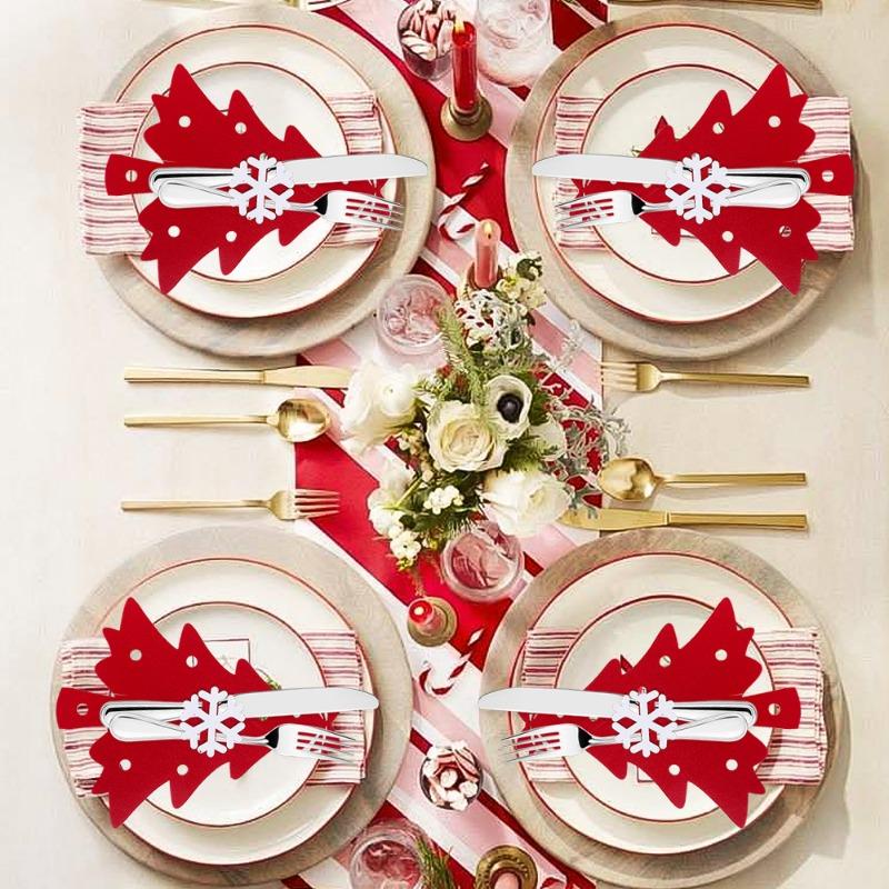 4/20PCS Christmas Fork Knife Covers Cutlery Holders Xmas Tree Pocket Tableware Holder Bags Home Party Dinner Table Felt Decor