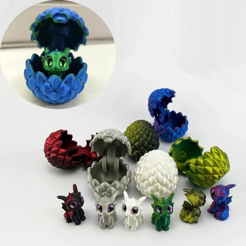 3D Printed Dragon Egg with Dragon Anti-stress Mini Model Movable Rotatable Desktop Ornament Kid Toy Companionship Gift