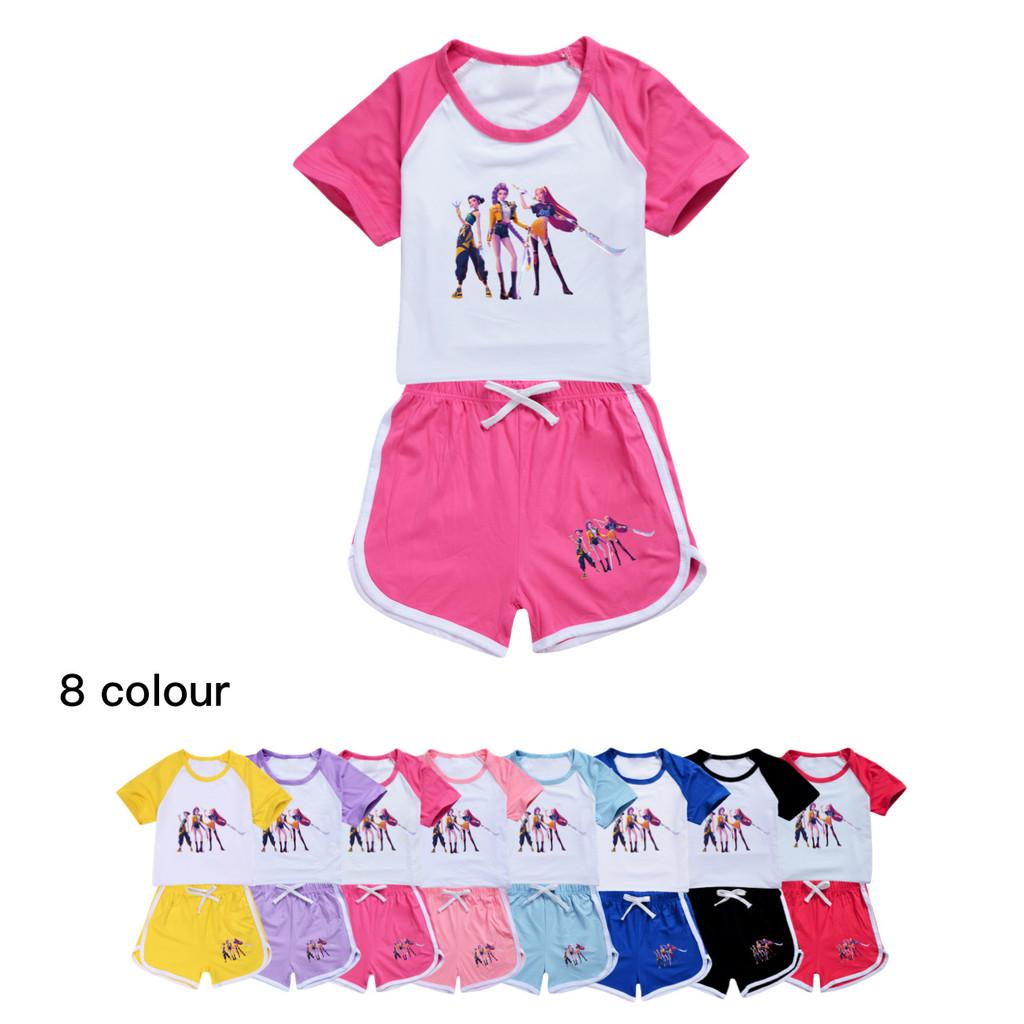 Barn Jenter Anime Tegneserie POP Sanger Superstjerne Zoey Rumi Mira Trykk Kortermet T-skjorte Shorts Bukser Fritidsklær Sett