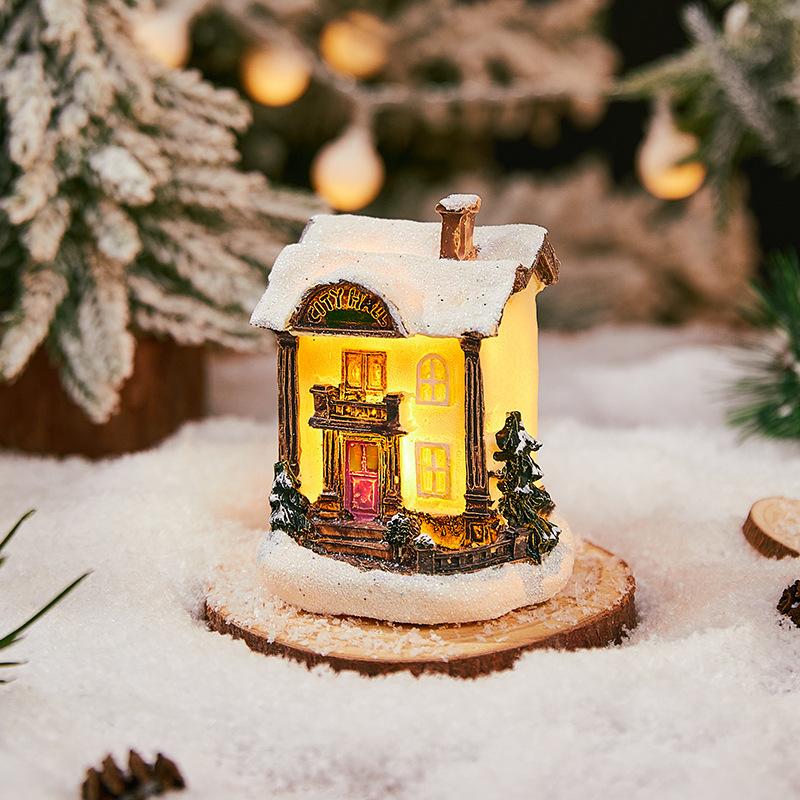Christmas Decorations Luminous Resin Christmas Small House Micro Landscape Christmas Snow House Gift Ornaments