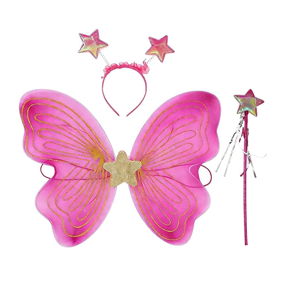 

3Pcs/Set New Sparkling Butterfly Wings Princess Hair Hoop Fairy Wand Fancy Dress Colorful Angel Wings for Girl Dressing Up