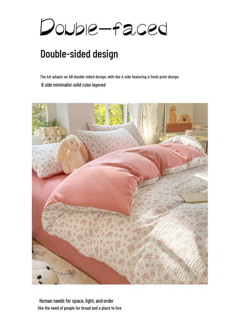 Class A Double Layer Gauze Bedding Set: Bubble Comforter Cover with Washed Cotton for Student Dorms, 3 or 4 Pieces.