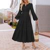 Damen V-Ausschnitt Tailliert Lagen-Puffärmel Kleid für Herbst Winter, Europäischer Amerikanischer Stil Lässiges Partykleid für Damen