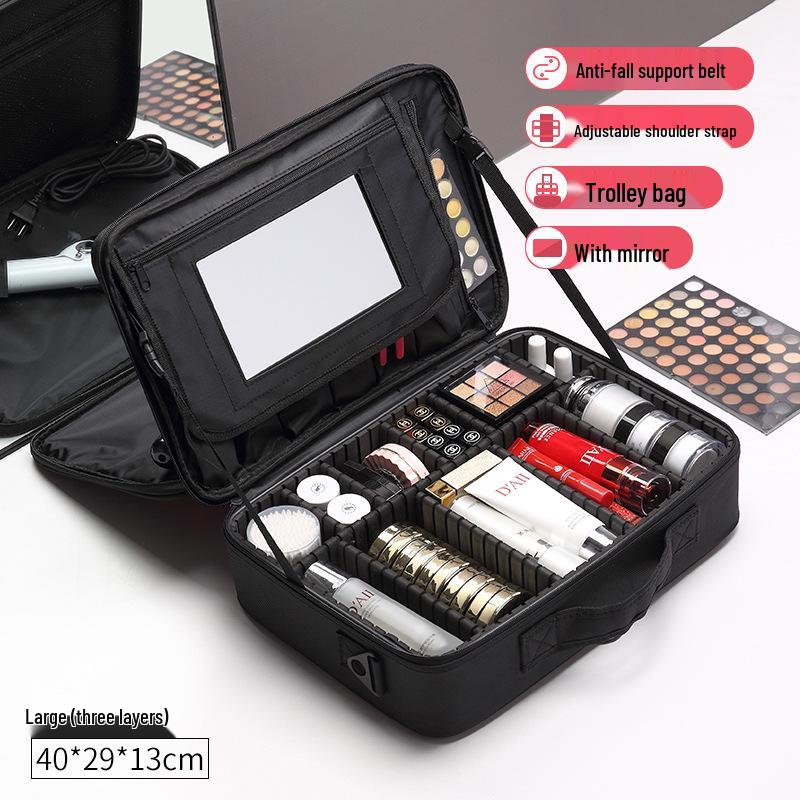Professional Large Capacity Makeup & Nail Art Storage Box with Handheld Compartments