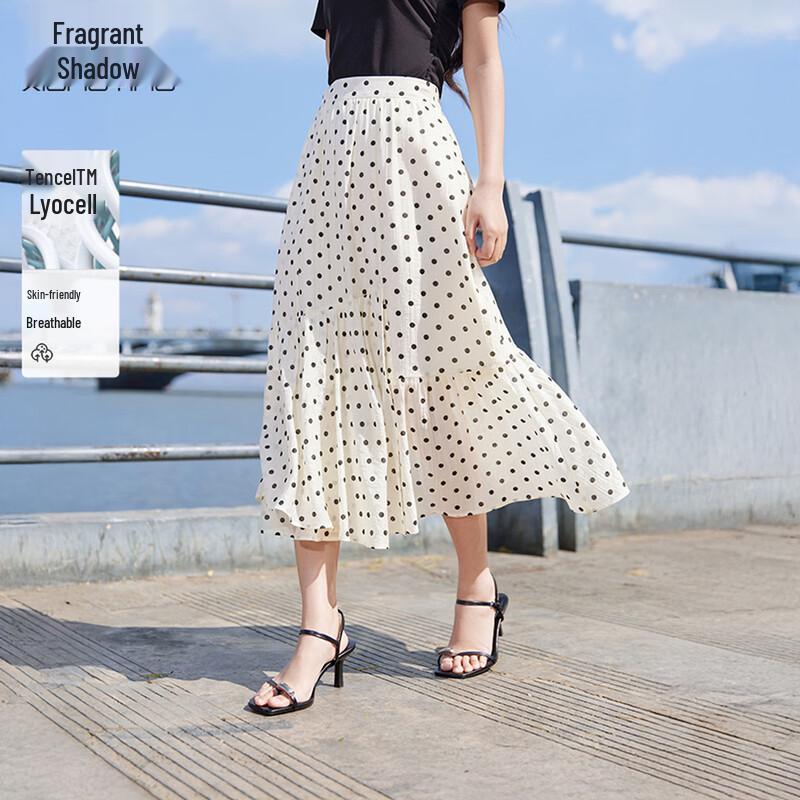 Xiangying Polka Dot High-Waisted Mermaid Midi Skirt L