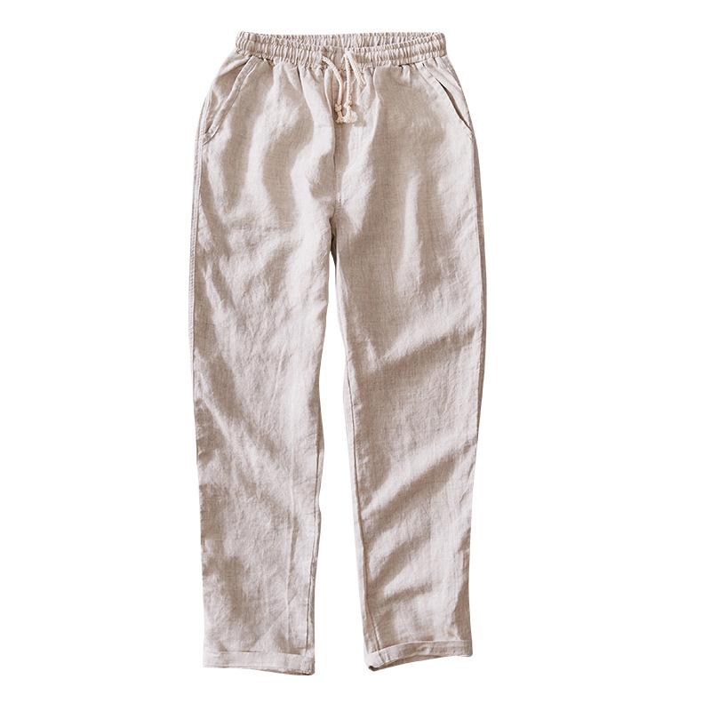 Harajuku Pure Linens Men's Pants Summer Joggers Pants Solid Color Drawstring Elastic Waist Pencil Long Pants Breathable Men Trousers