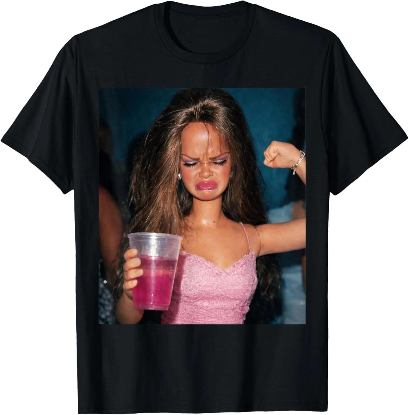 Funny Doll Face Sarcastic Doll Girl Party Drinking Doll Meme T-Shirt 3XL