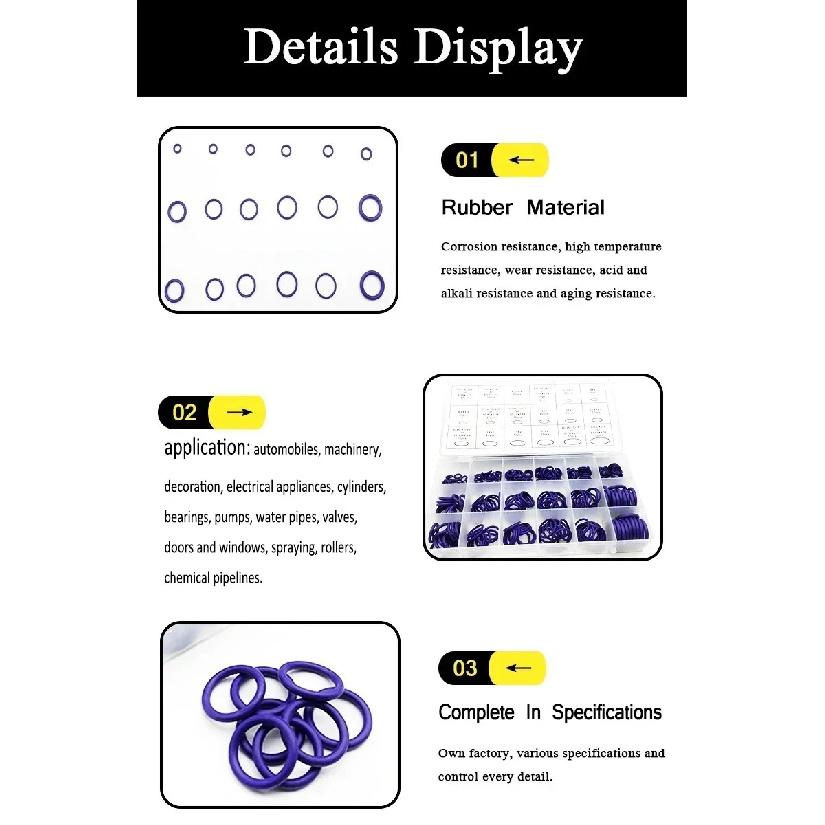 270Pcs NBR O-Ring Assortment Kit Nitrile Rubber High Pressure O-ring Seal Kit Valve CS 1.78mm~3.53mm OD 5.29mm~17.17mm Purple