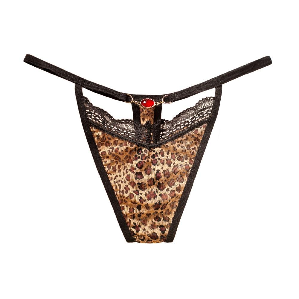 Sexy Hollowed-out Female Leopard Print Thong, Light Luxury Lace Fully Transparent Temptation Low-rise Female Hot Underwear T-pants 2229