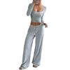 Women's Striped 2 Piece Outfits Long Sleeve Square Neck Cropped Top Drawstring Wide Leg Pants Set Casual Lounge Sweatsuits