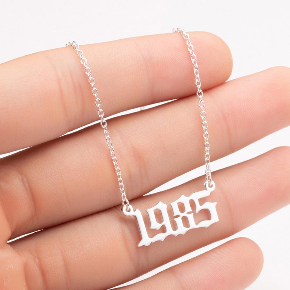 Puntos 1980-2019 Birth Year Number Charm Pendant Stainless Steel Chain Necklace Jewelry
