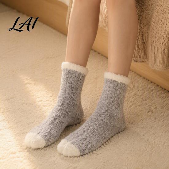 Warm Winter Gift for Women Thickened Plush Socks Women Soft Coral Fleece Slipper with Velvet Towel Bottom Cushioning Thermal Floor Autumn