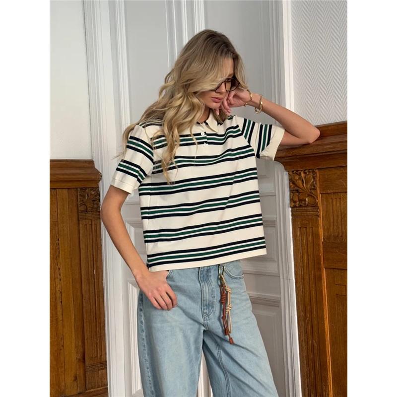 Summer American Vintage Color Block Striped Loose Short Sleeve T-Shirt For Men Casual Stylish Comfortable Tee Top