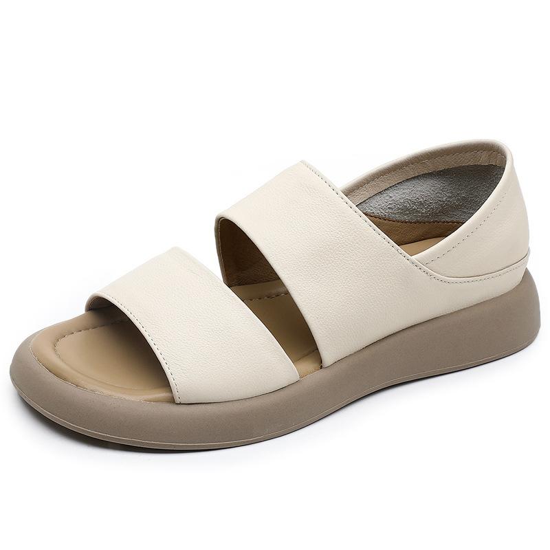 Fashion GKTINOO Women Sandals Large Size Summer New Genuine Leather Beach Sandals Thick Sole Fashion Open Toe Roman Women's Shoes