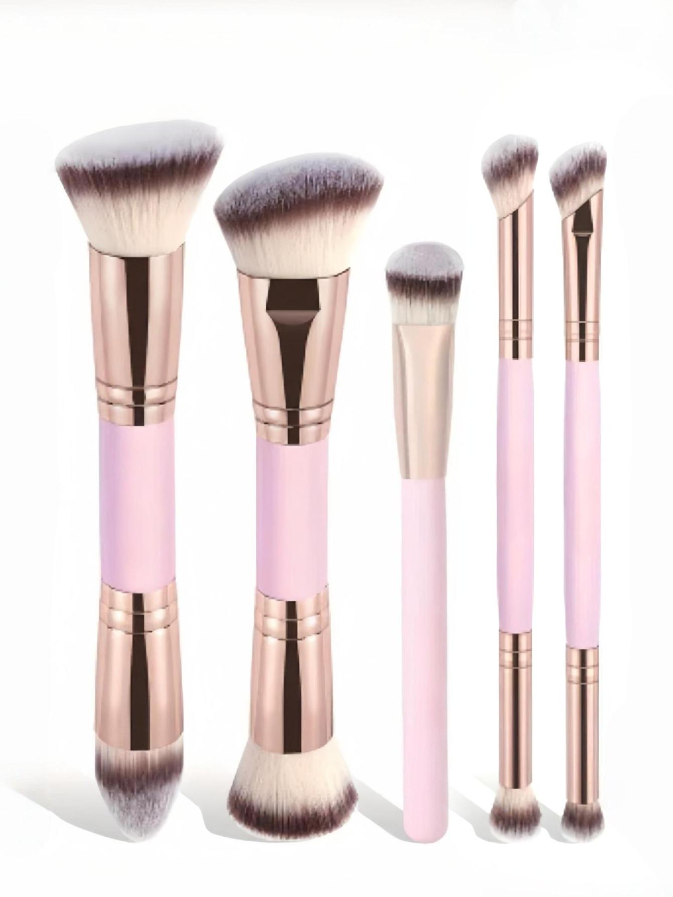 Double Head Foundation Blush Brush Single Three-Color Soft Hair Beauty Tool Grooming Brush Loose Powder Brush Makeup Brush 5-piece set
