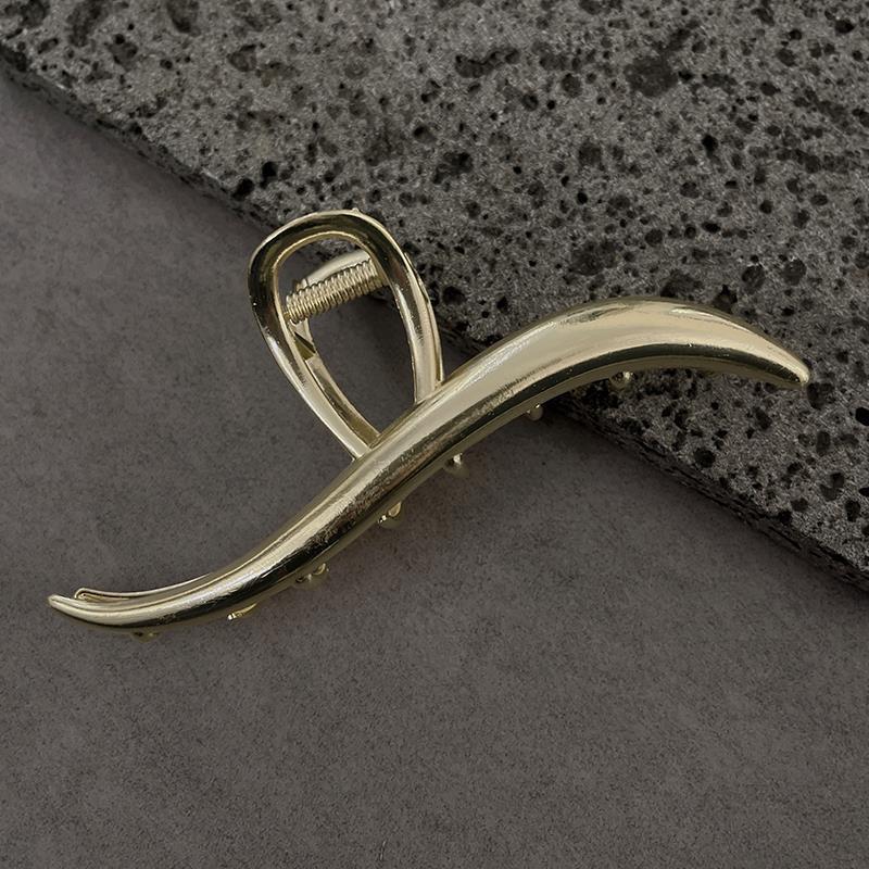 Silver Textured Metal Shark Hair Claw - Women's Stylish Updo Clip Accessory