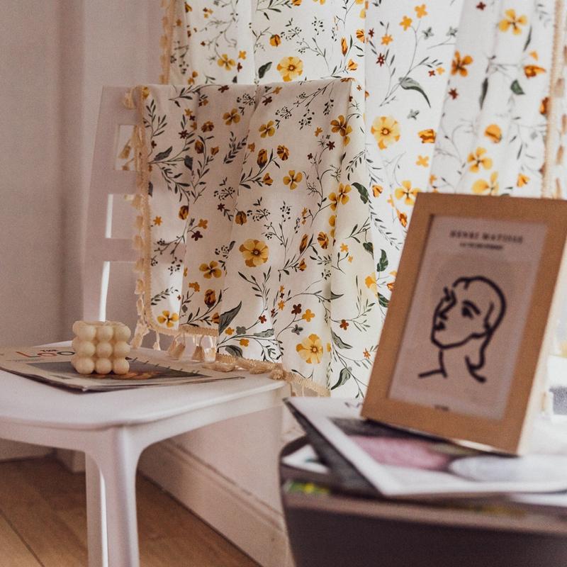 Korean Small Floral Print Fringe Curtains Cotton Linen Girl Children's Room Small Window Curtain Living Room Blackout Valance