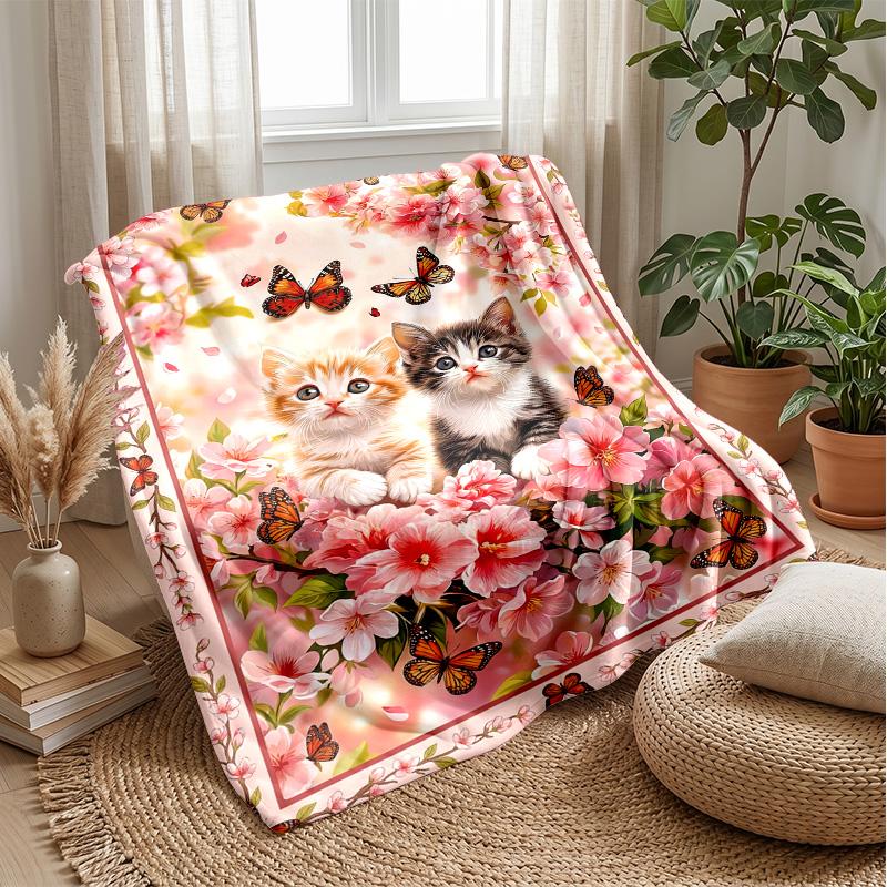 Cute Kittens in Playful Scenes blanket Personalized Name Flannel Blanket Soft Cozy Plush Throw for Sofa Bed Lightweight Home Decor