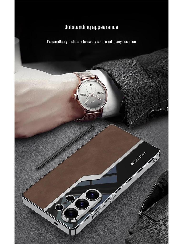 Fashionable Cross-Border S26 Ultra Samsung Phone Case with Precision-Hole Electroplated Frame and Plain Leather