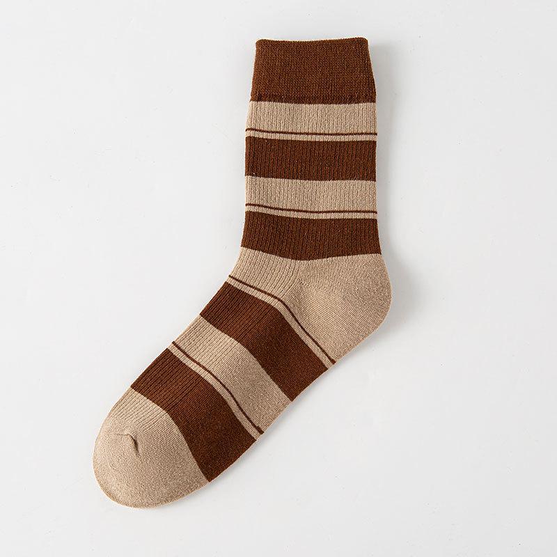 

Полосатые носки для женщин, носки до середины икры для осени и зимы, махровые носки кофейного цвета, универсальные носки, хлопковые носки для весны и лета 1 pair темный кофе
