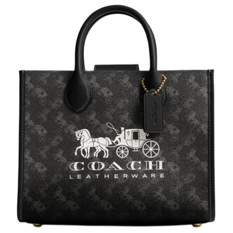 

Coach Ace 26 Logo Print Tote Bag Women tote bags Truffle Black CR680-B4SI1 Basic Set (Bag+Dust Bag)